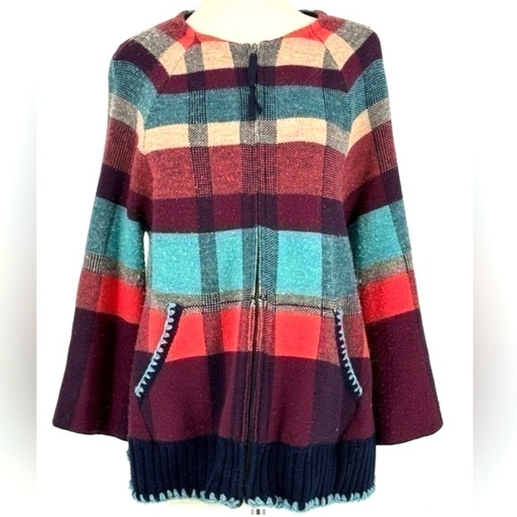 Anthropologie Sweaters - Anthropologie HWR Colorful plaid zip up wool Cardigan